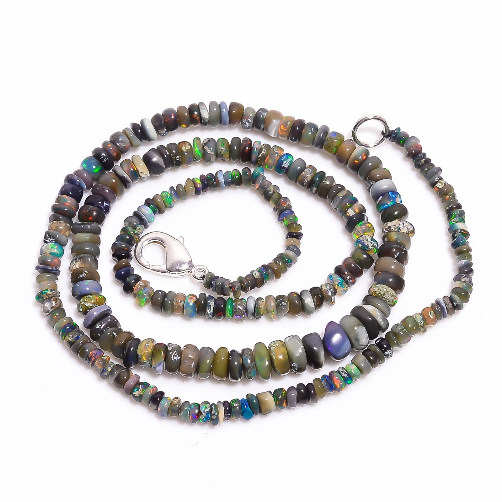 Natural Black Ethiopian Opal Rondelle Smooth Beads 3X2 6X4mm Necklace 17″ A-5266