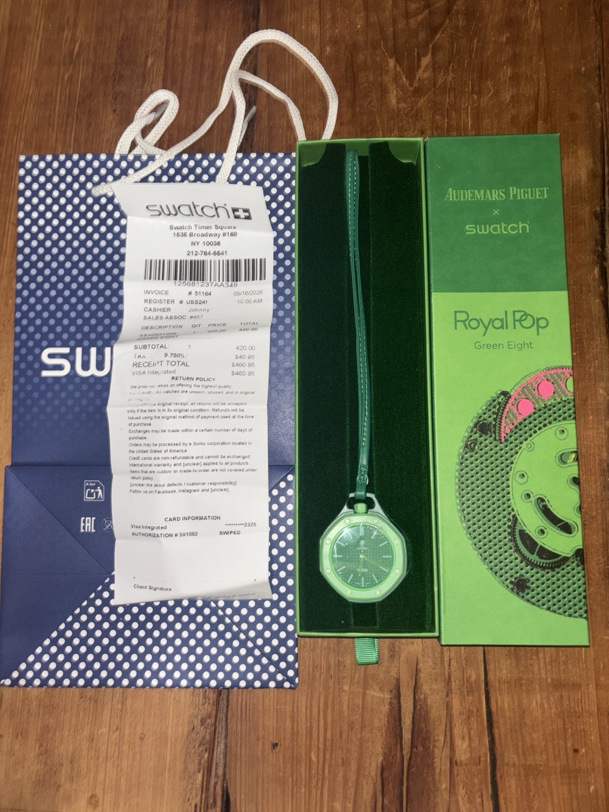 Swatch Royal Pop Green Eight Green Quartz 34mm Rubber Band 30m w/ Box