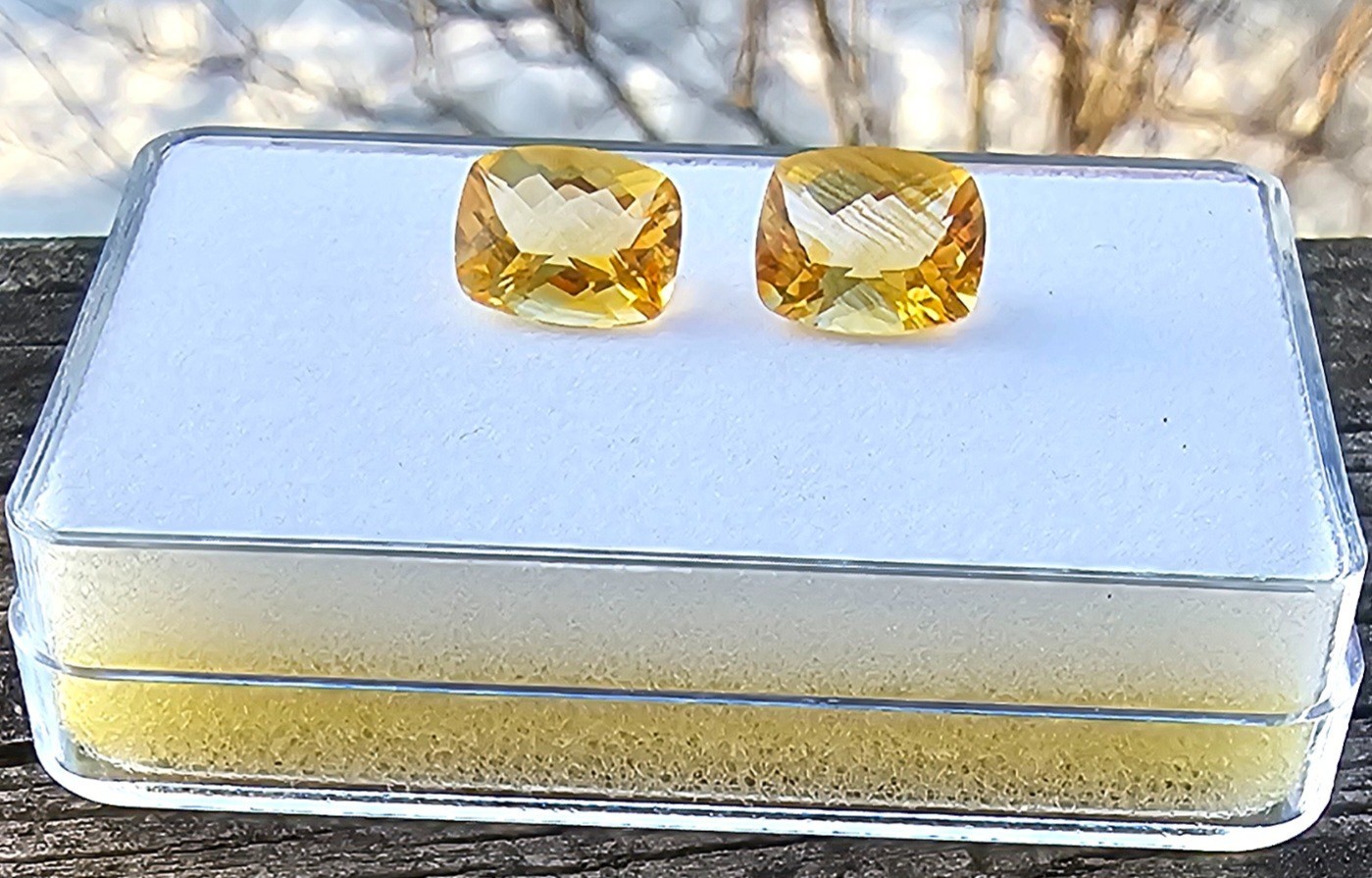 Citrine Pair Of 10.8mm Cushion Loose Stones