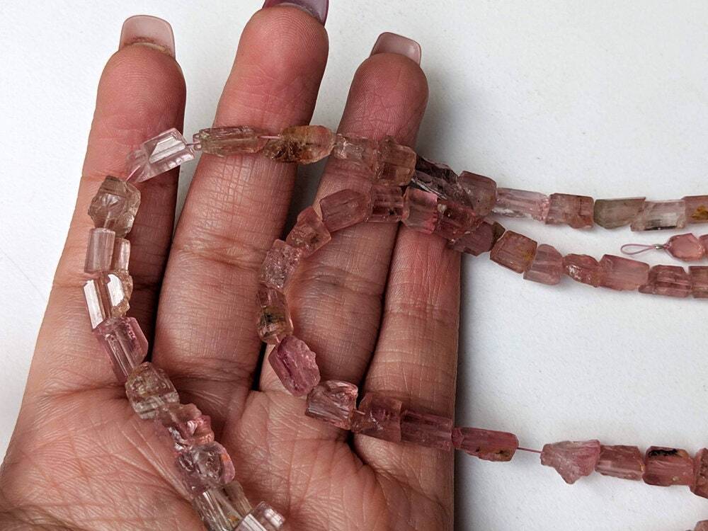 4.5-8mm Rare Pink Tourmaline Rough Crystal Beads, Natural Pink Tourmaline Raw