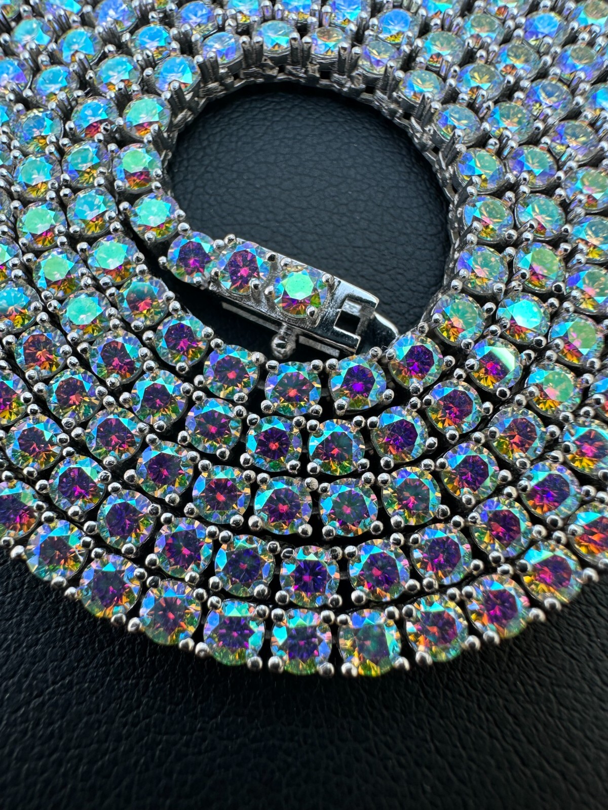 Real Opal Rainbow MOISSANITE 3mm Tennis Chain 925 Silver Iced Necklace Pass Test
