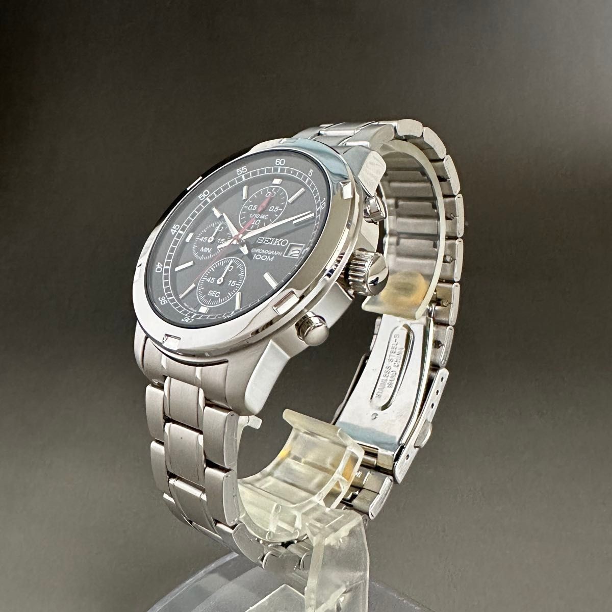 New SEIKO Men’s Watch Chronograph Overseas Model Black Dial Quartz Waterproof Bl
