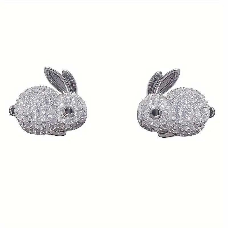 2ct Round Cut Moissanite Rabbit Bunny Women Stud Earrings 14K White Gold Plated