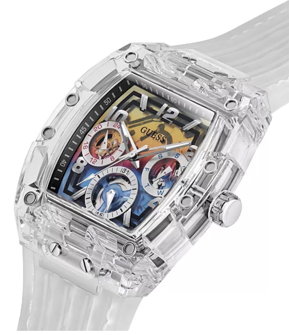 GUESS Phoenix Clear case silicone mans watch new in box