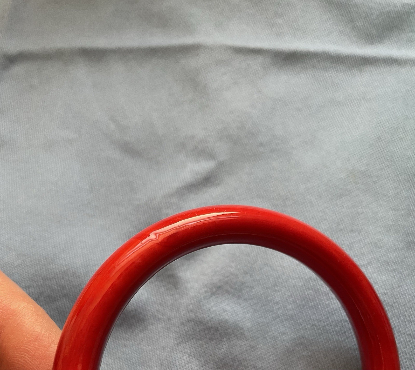 Vintage Opaque Red Glass Shiny Bangle Bracelet Rounded Slip On 2 1/2 Inches