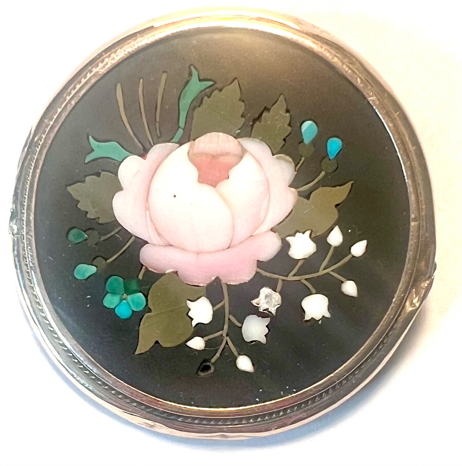 Large Antique 1 1/2″ Pietra Dura Micro Mosaic Brooch Pin Pendant Rose Gold 10g