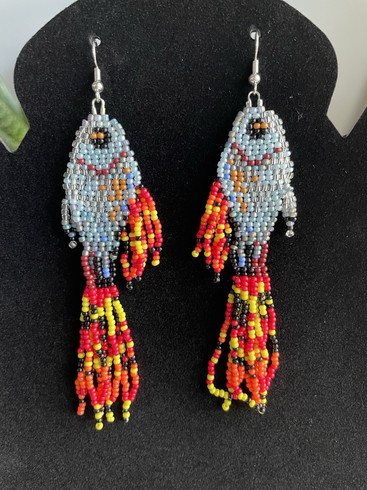 Handmade Seed Bead Fish Earrings Colorful Fringe Dangle Boho Coastal Jewelry New