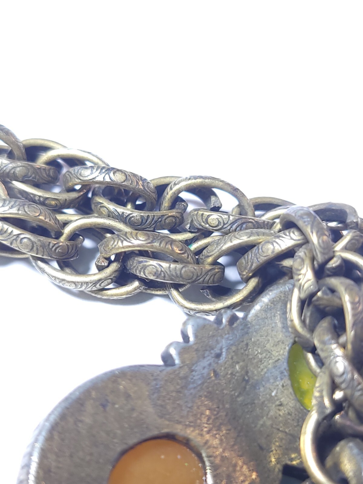 Hobé Vintage Necklace Orange Lime Green Thermoplastic Amulet Pendant 16″ Chain