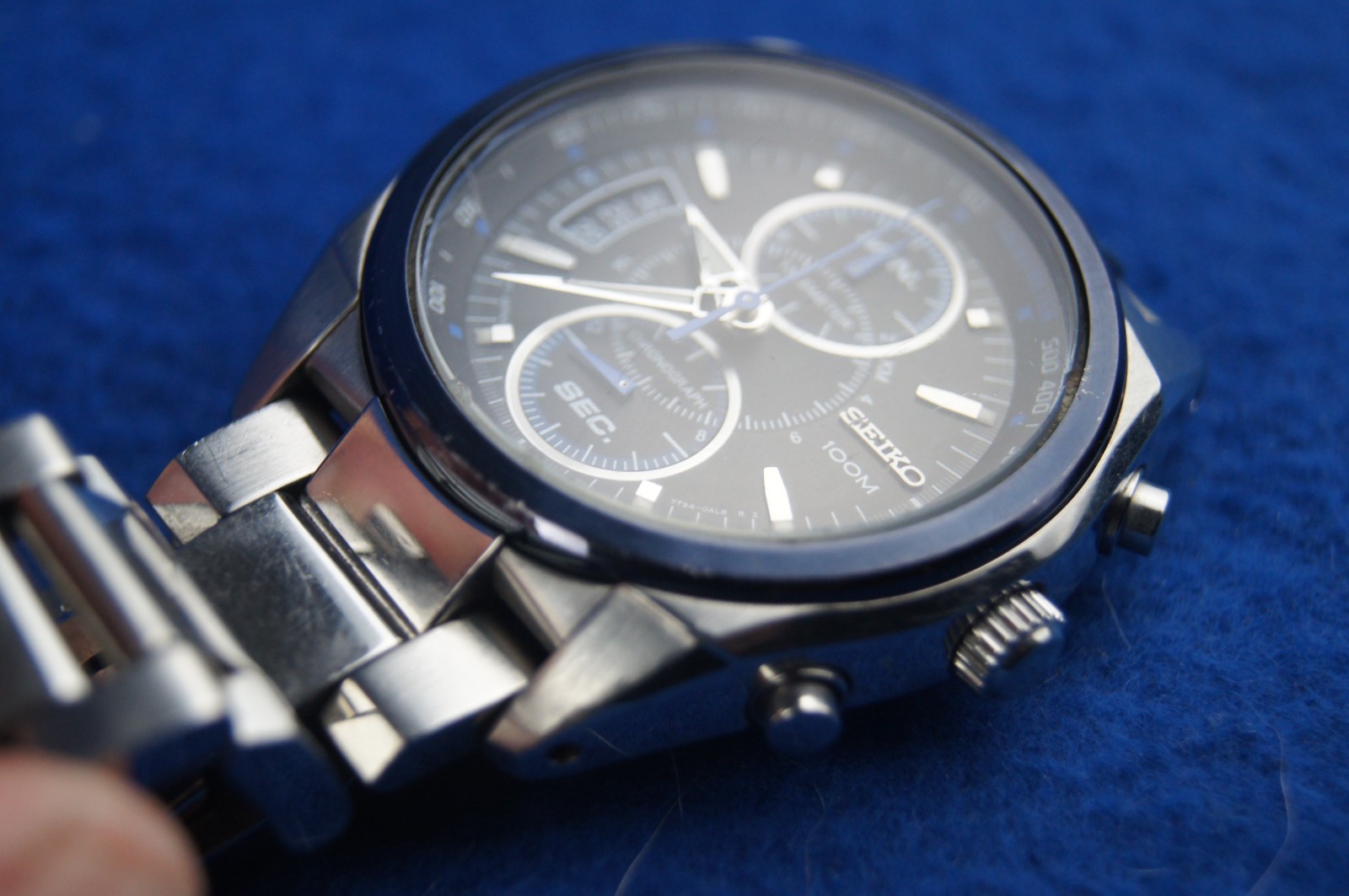 Vintage Seiko Chronograph Telemeter 100M Quartz 7T94-0AJ0 JDM Men’s Watch Blue