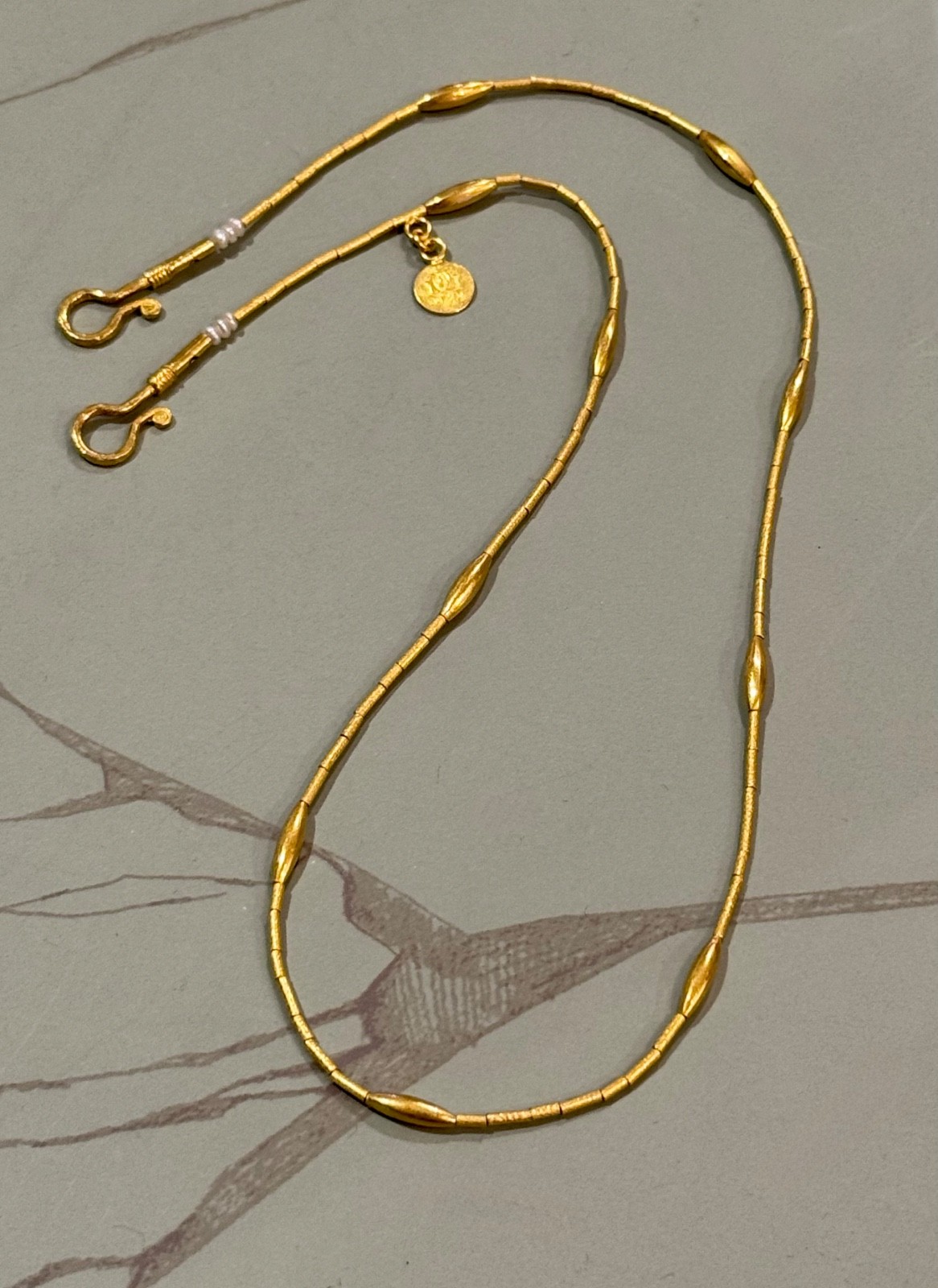 GURHAN 24K Yellow Gold Tube & Rice Beads Necklace — 9.4 Grams — 17.5” Length