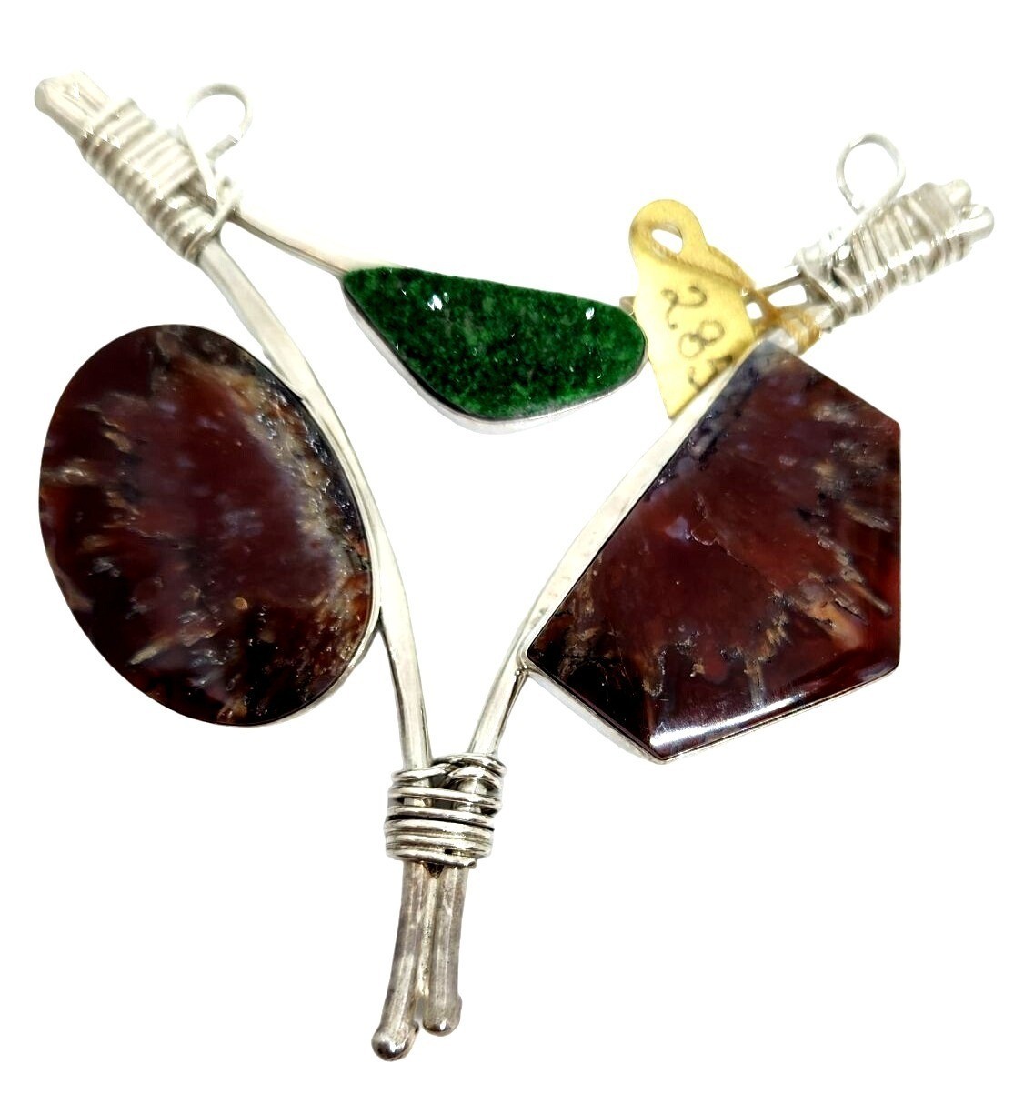 Pendant Plume Agate Druzy Silver 45.8 gr 925 Silver Jerry Fran Harr 85mm x 85mm