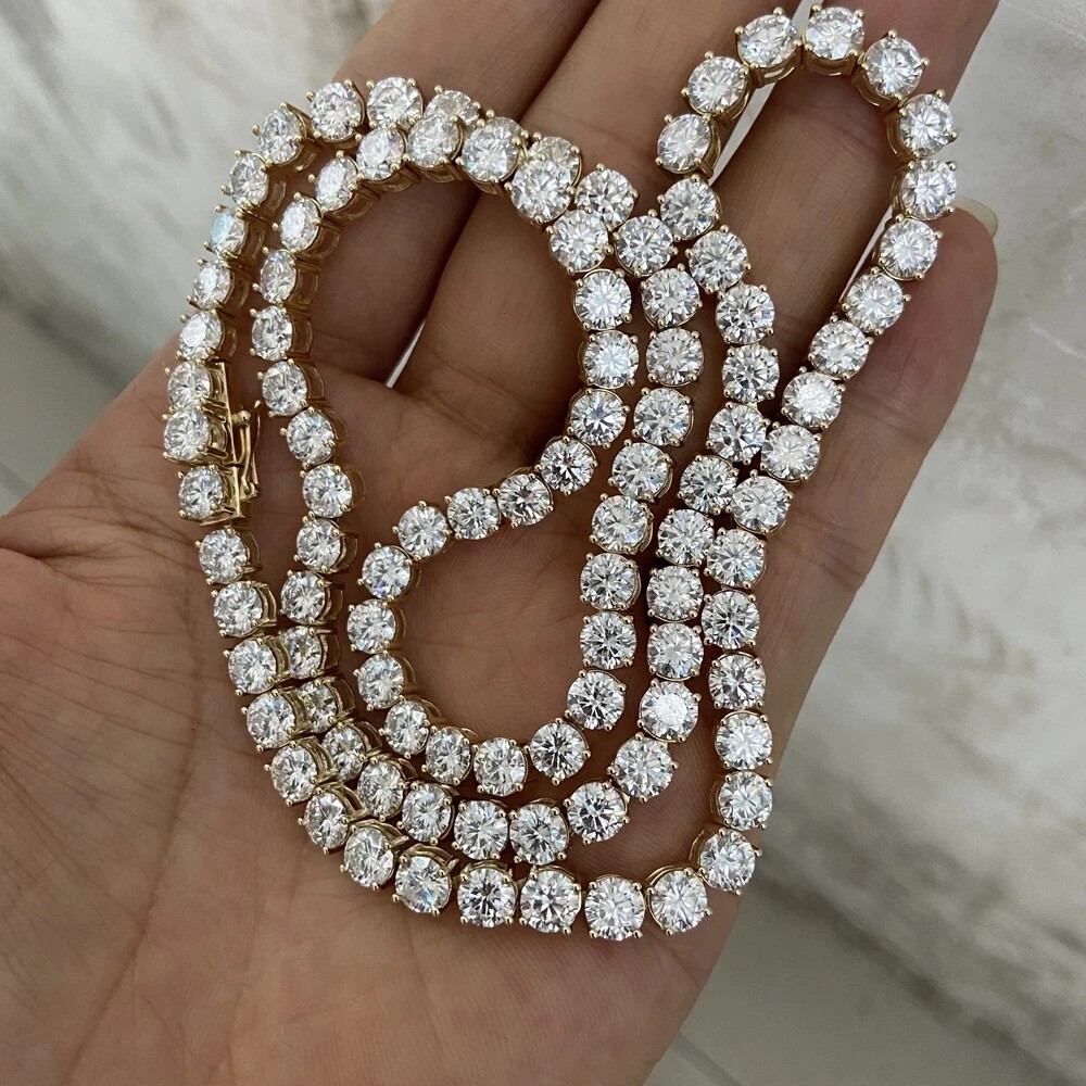 25 CTW Round Cut Moissanite Tennis Linking Necklace 20″ 14K Yellow Gold Plated