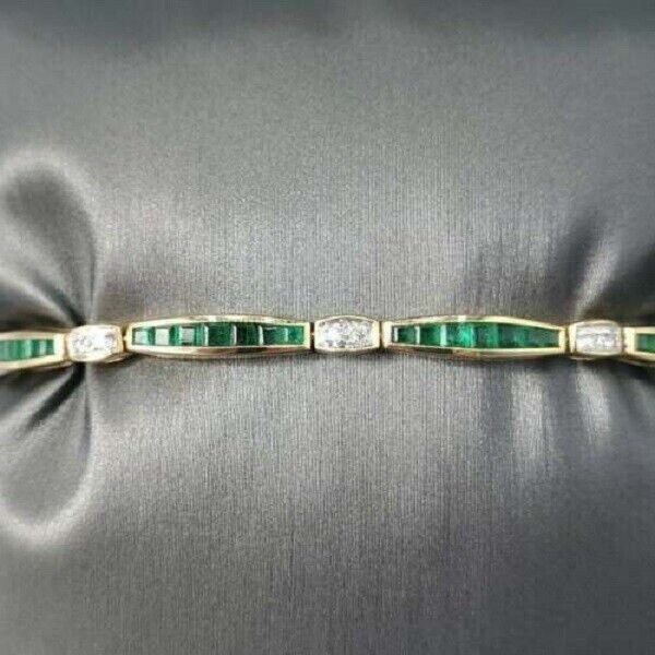 10.00 CT Princess Cut Green Emerald Women’s Tennis Bracelet 14K Yellow Gold Over