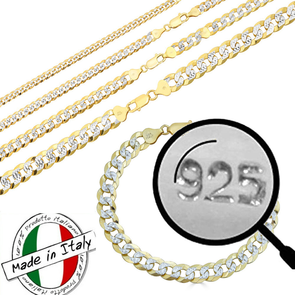 Pulsera o Cadena Cubano Unisex Corte De Diamante Oro14 k Sobre Plata Solida 925
