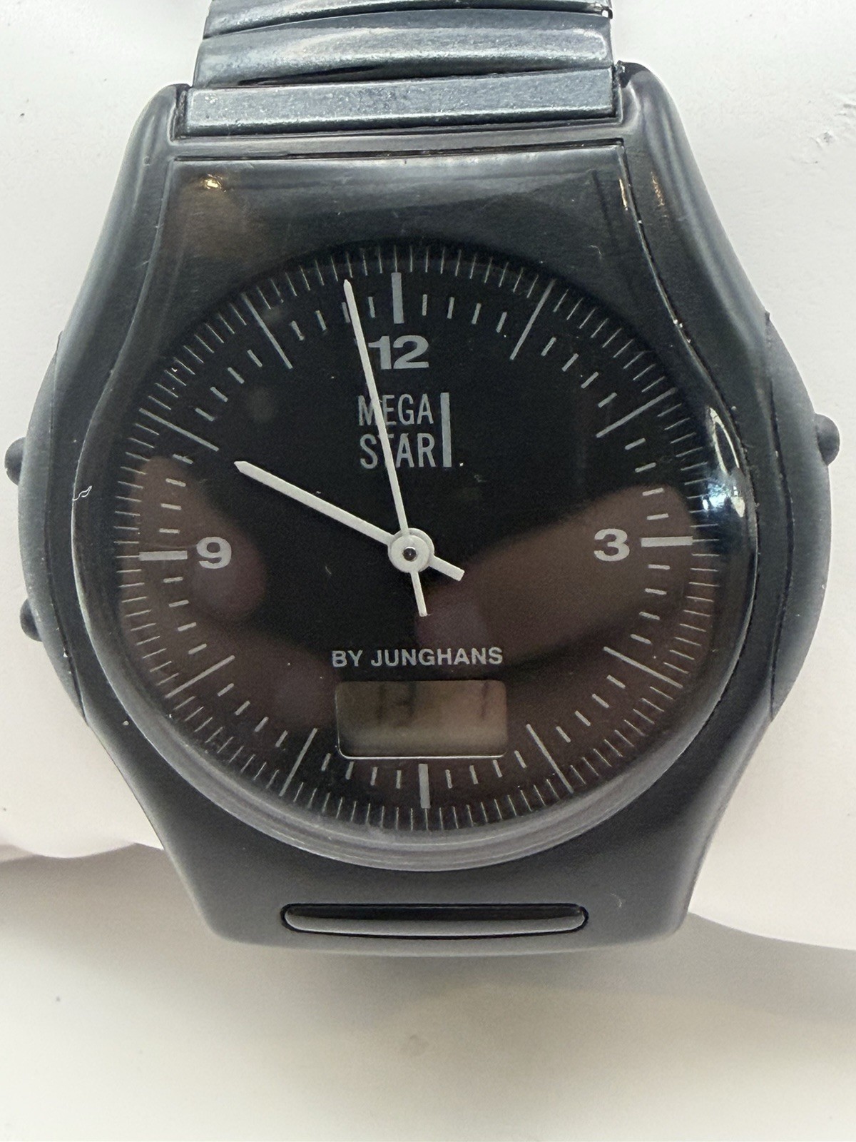 Vintage Junghans Mega Star Ana-Digi Radio Controlled Watch Black Working Germany
