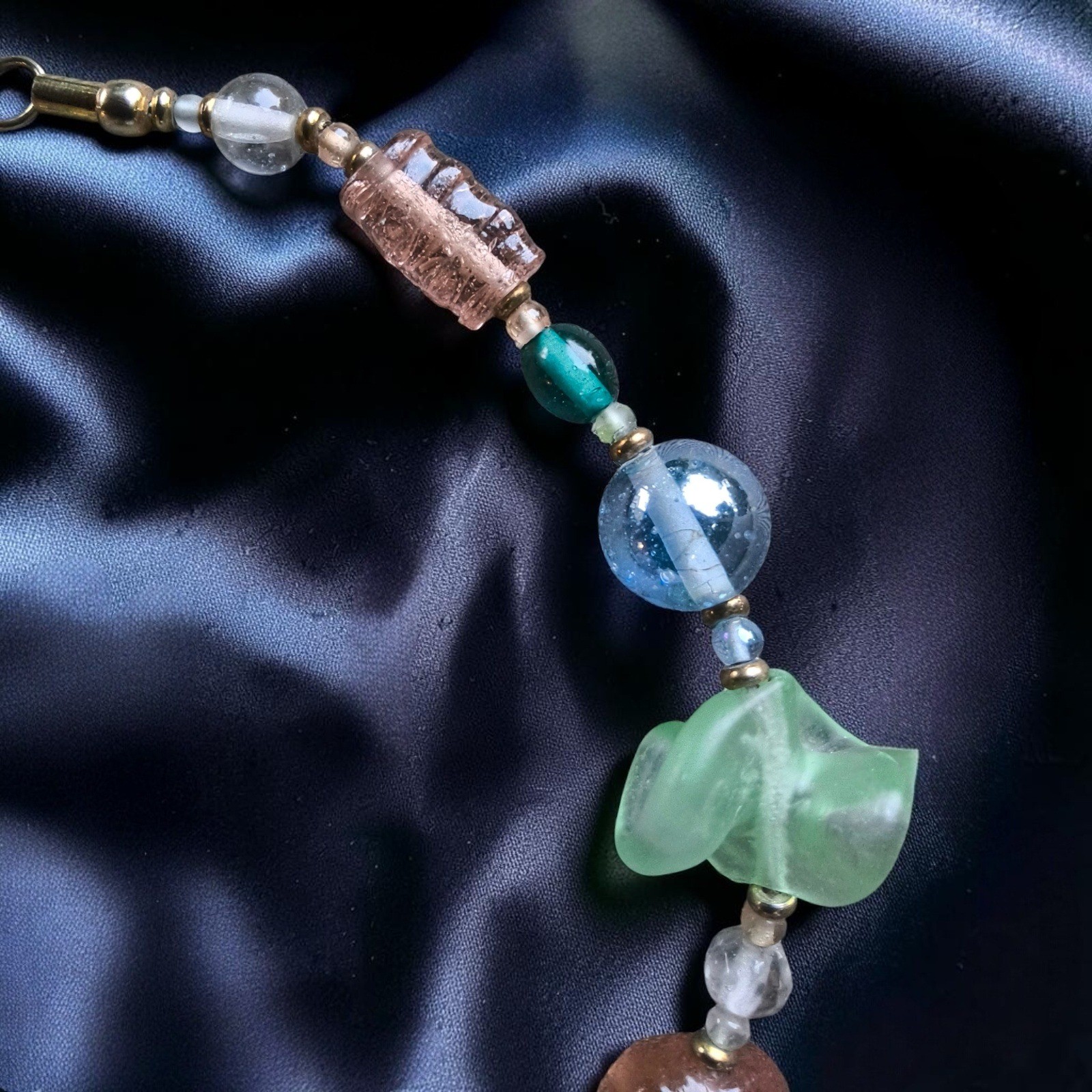 Vintage Artisan Glass Bead Necklace Sea Glass Bubble Glass Coastal Statement
