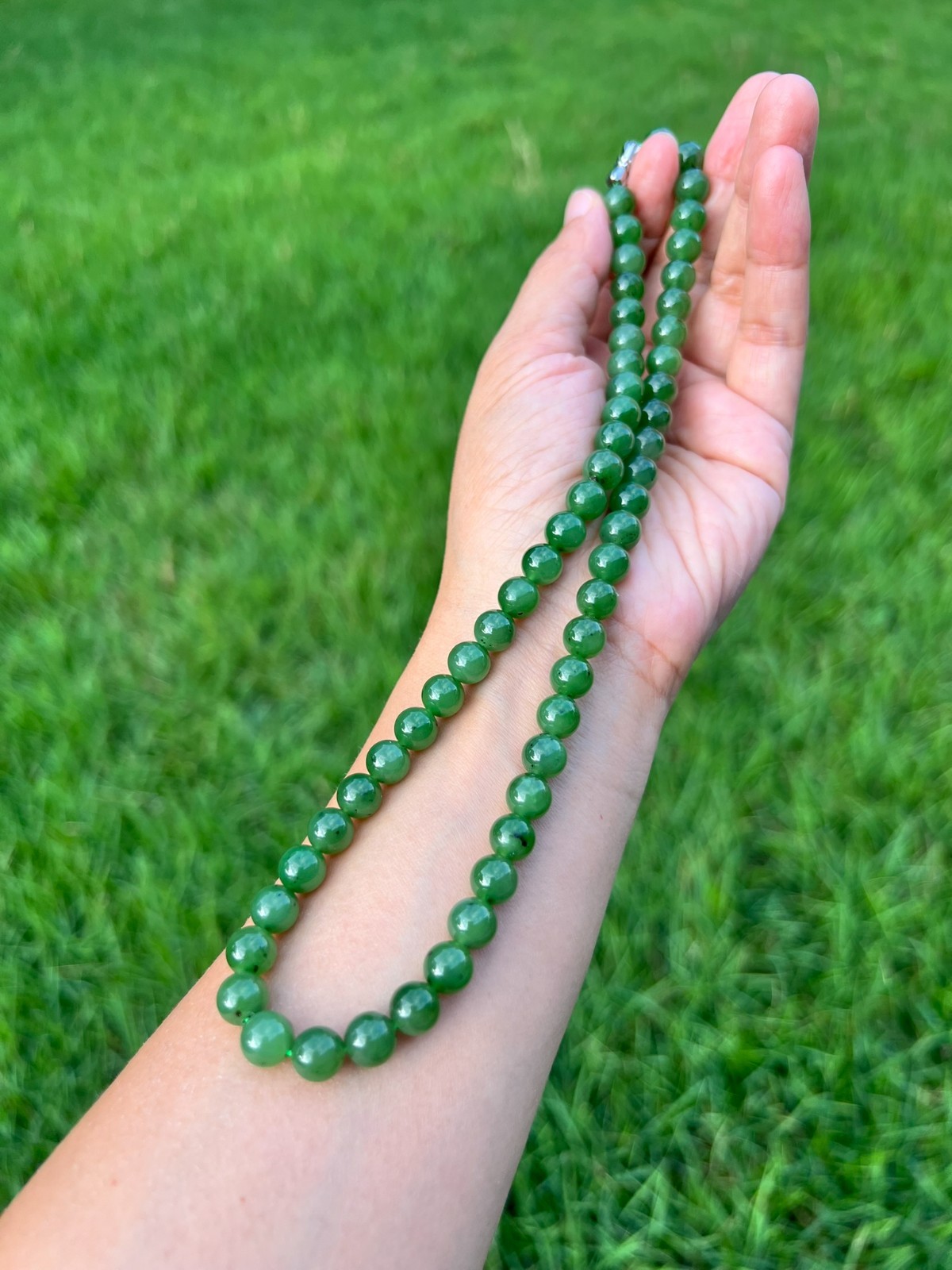 Rich Green 17″ Genuine Nephrite Jade 8mm Bead Necklace H141 3