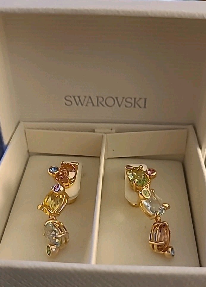 SWAROVSKI Asymmetrical Multi-Colored Crystals Gema Drop Earrings 5714815 NIB.