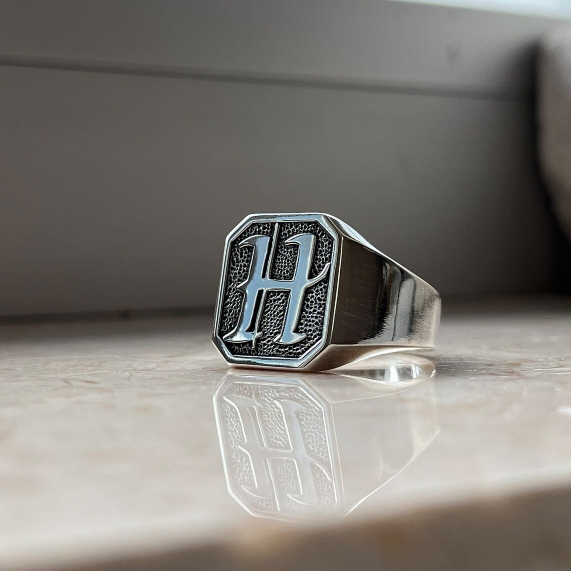 Personalized Monogram Engraved Signet Ring 925 Sterling Silver Dainty Ring