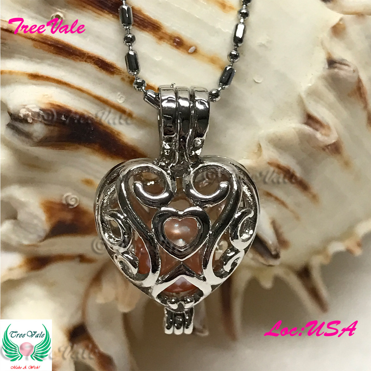 Angel Heart – Silver Plated – Locket Pearl Cage Pendant – Hold 6mm – 8mm Pearl