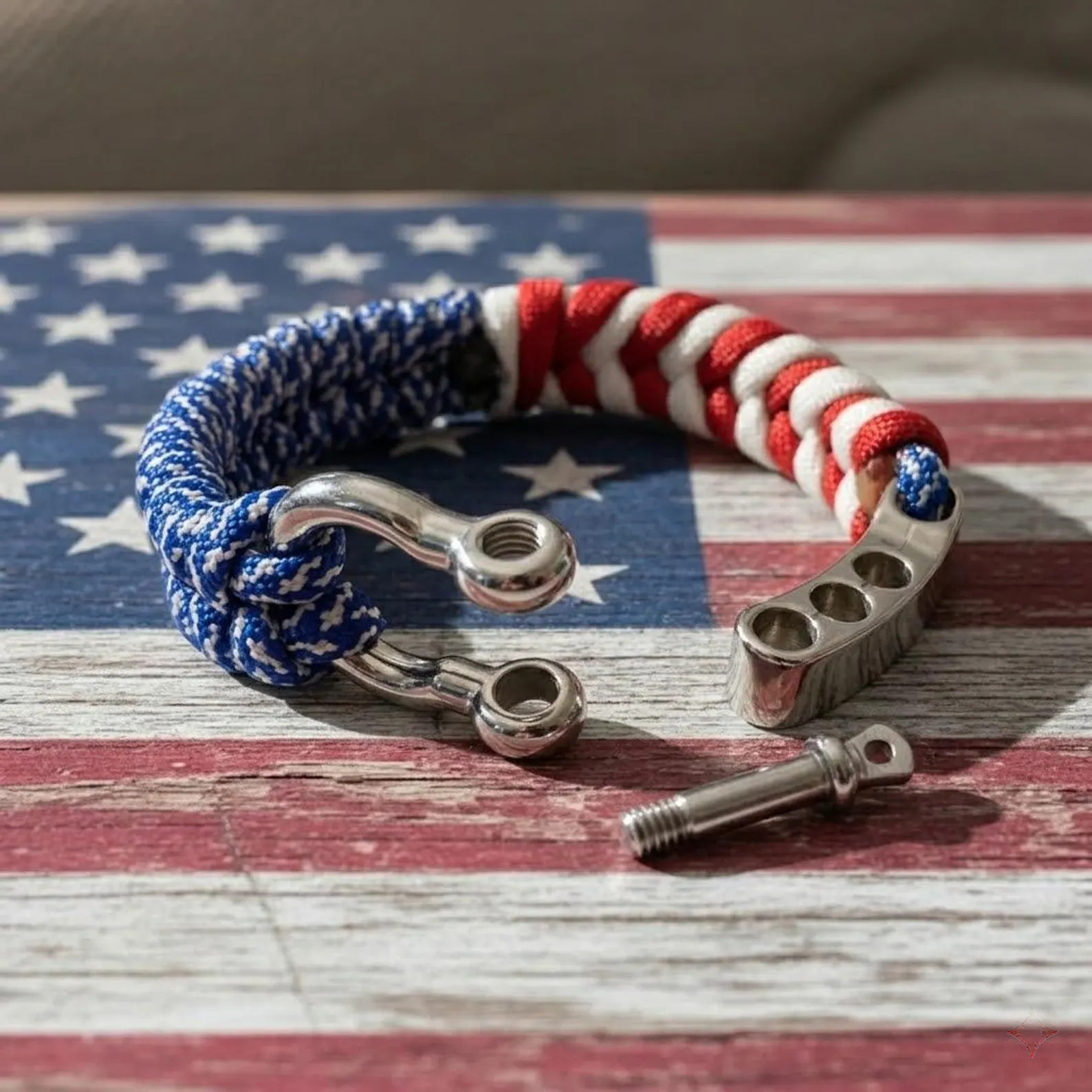 American Flag Bracelet Patriotic USA Woven Paracord Stainless Steel Clasp Men Wo