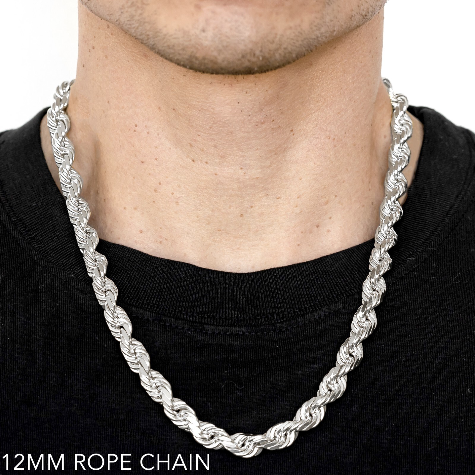 10k White Gold 1mm-12mm Solid D/Cut Rope Chain Necklace Bracelet Size 7″-30″