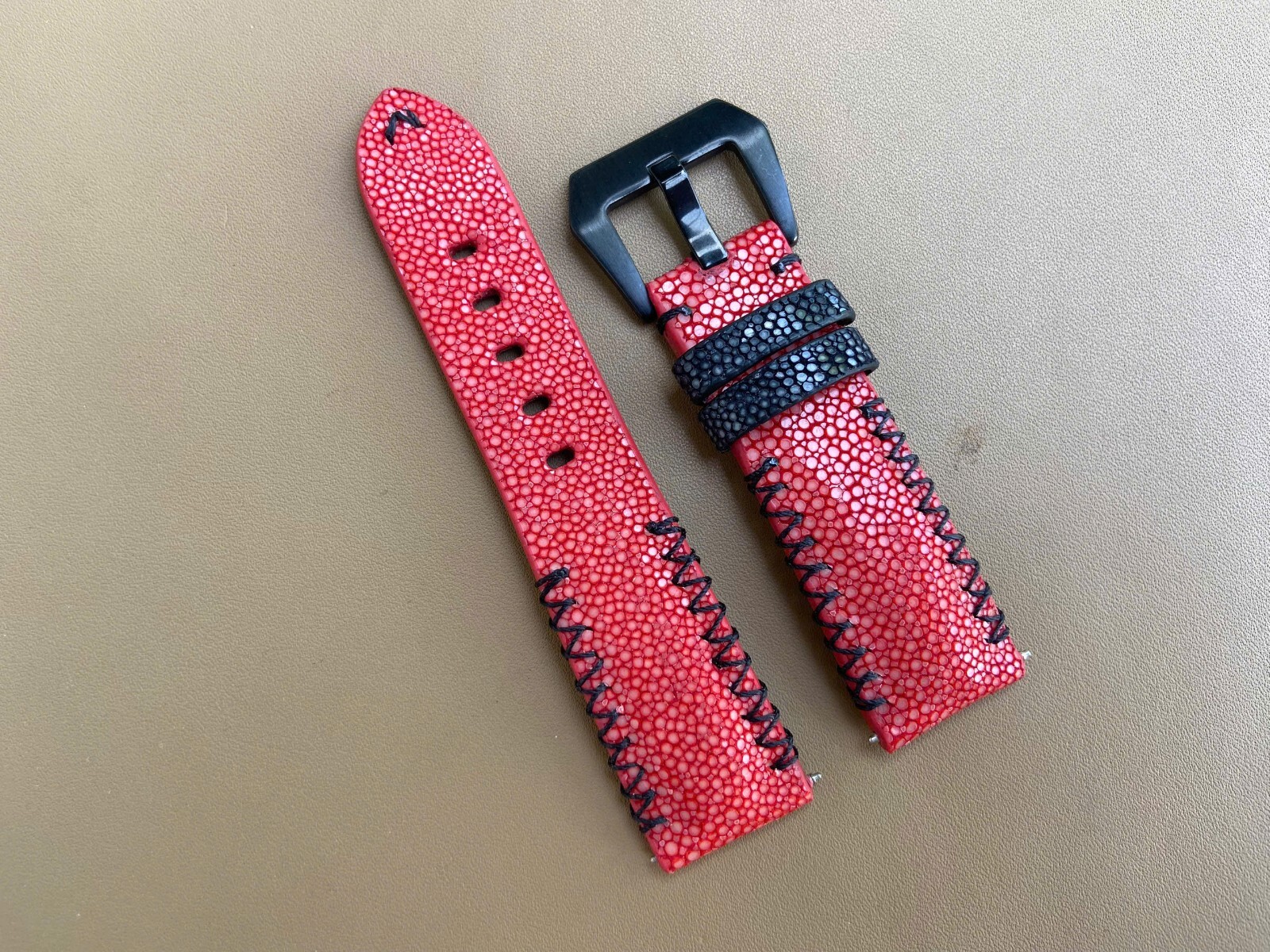 Red Stingray Leather Watch Strap Band, Size 18mm 19mm 20mm 21mm 22mm 24mm 26mm