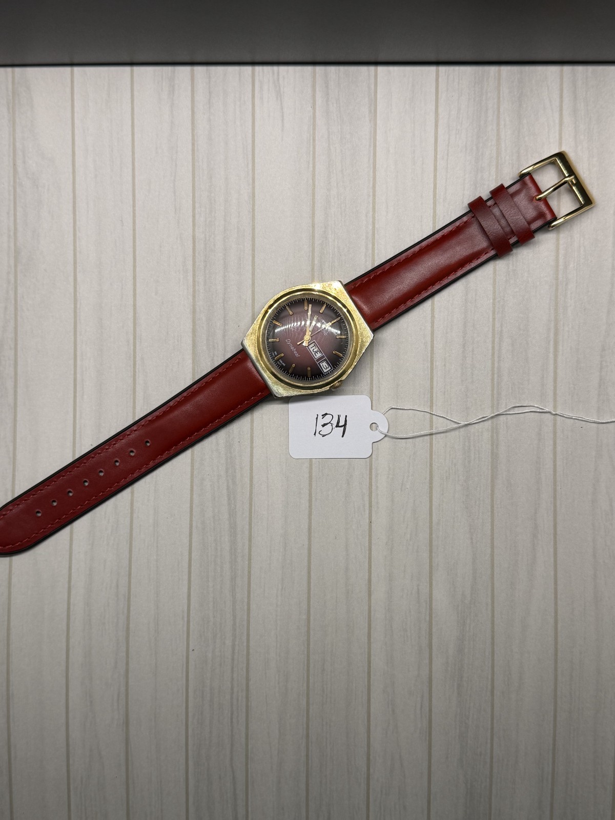 Vintage Timex Electric Dynabeat Mens Watch Burgundy Day Date Dial England
