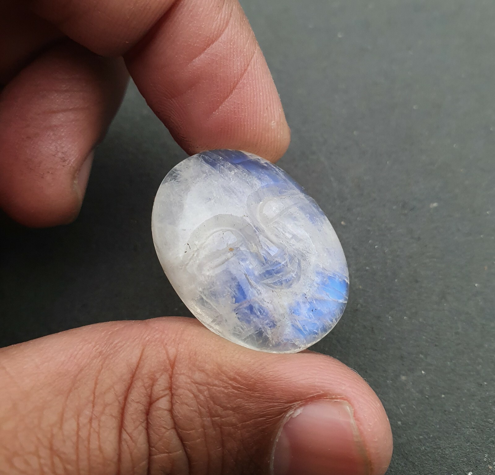 Natural Rainbow Moonstone Hand Carved Face Loose Gemstone 21×28 MM 33 CT