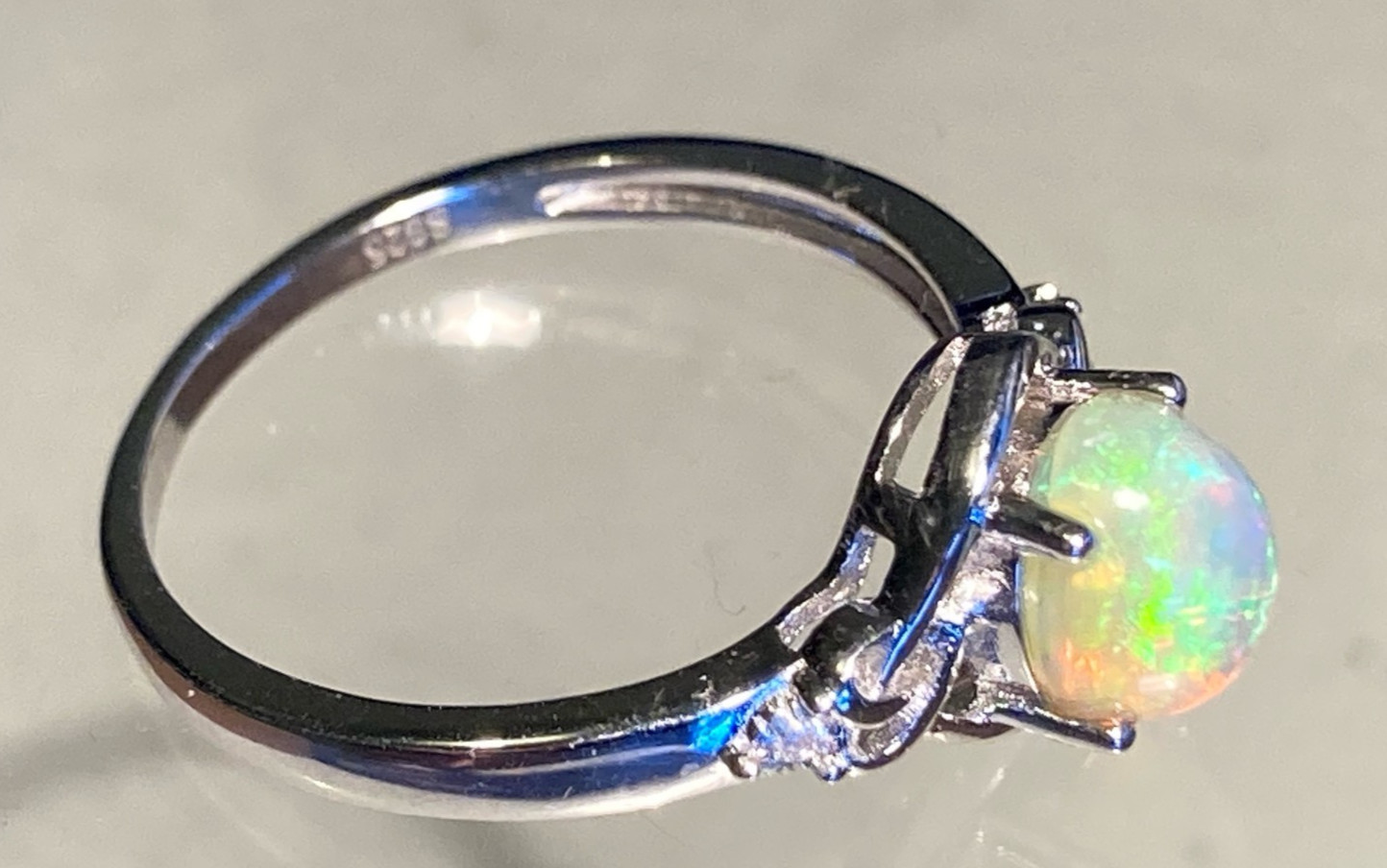 Fire Opal Ring Natural 8x6mm Solid Opal Solid Sterling Silver Sizes 6 to 11 US