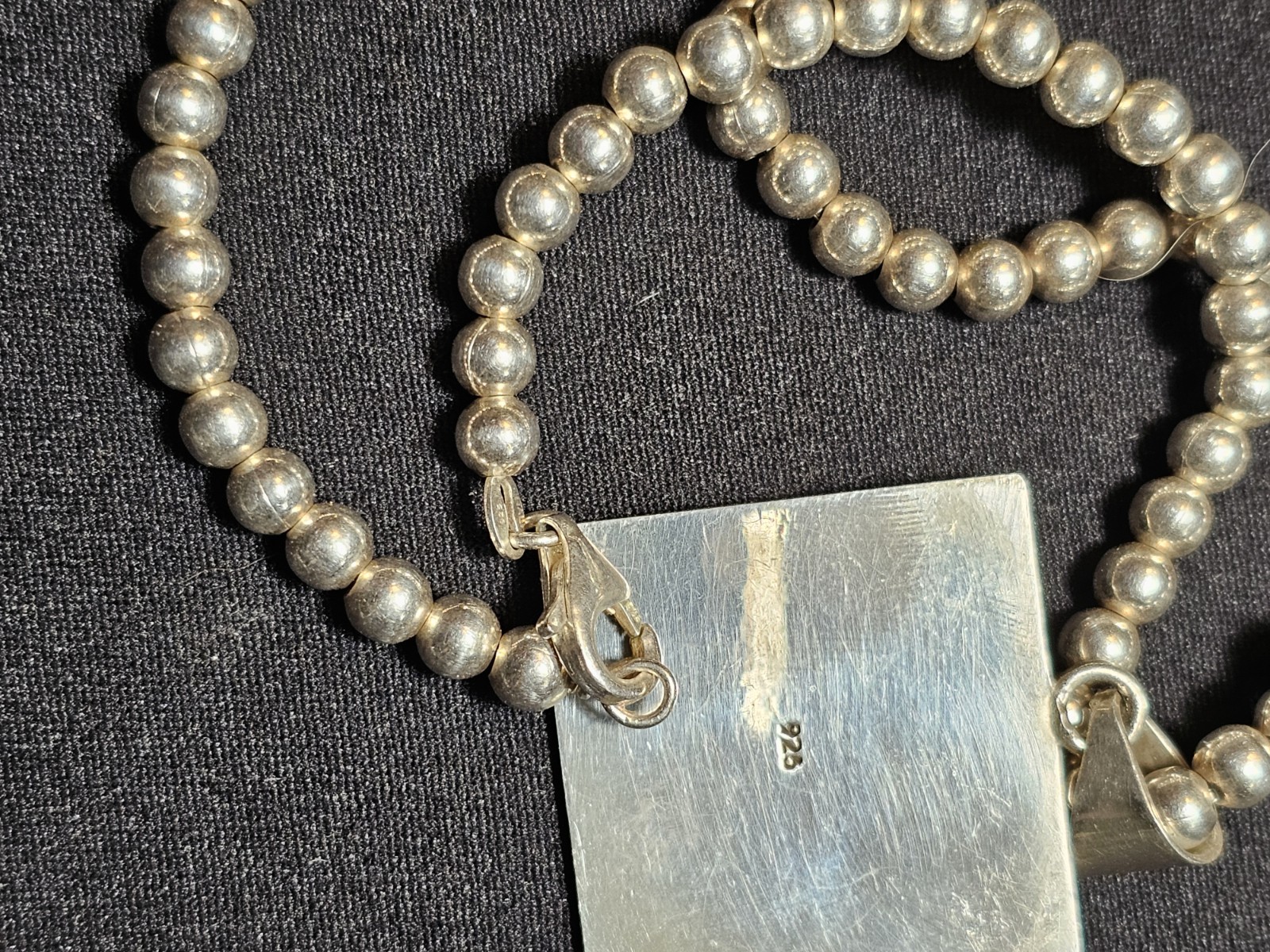 Italian Beaded Chain Little Boy Child Square Necklace & Pendant Silver .925 Y2k