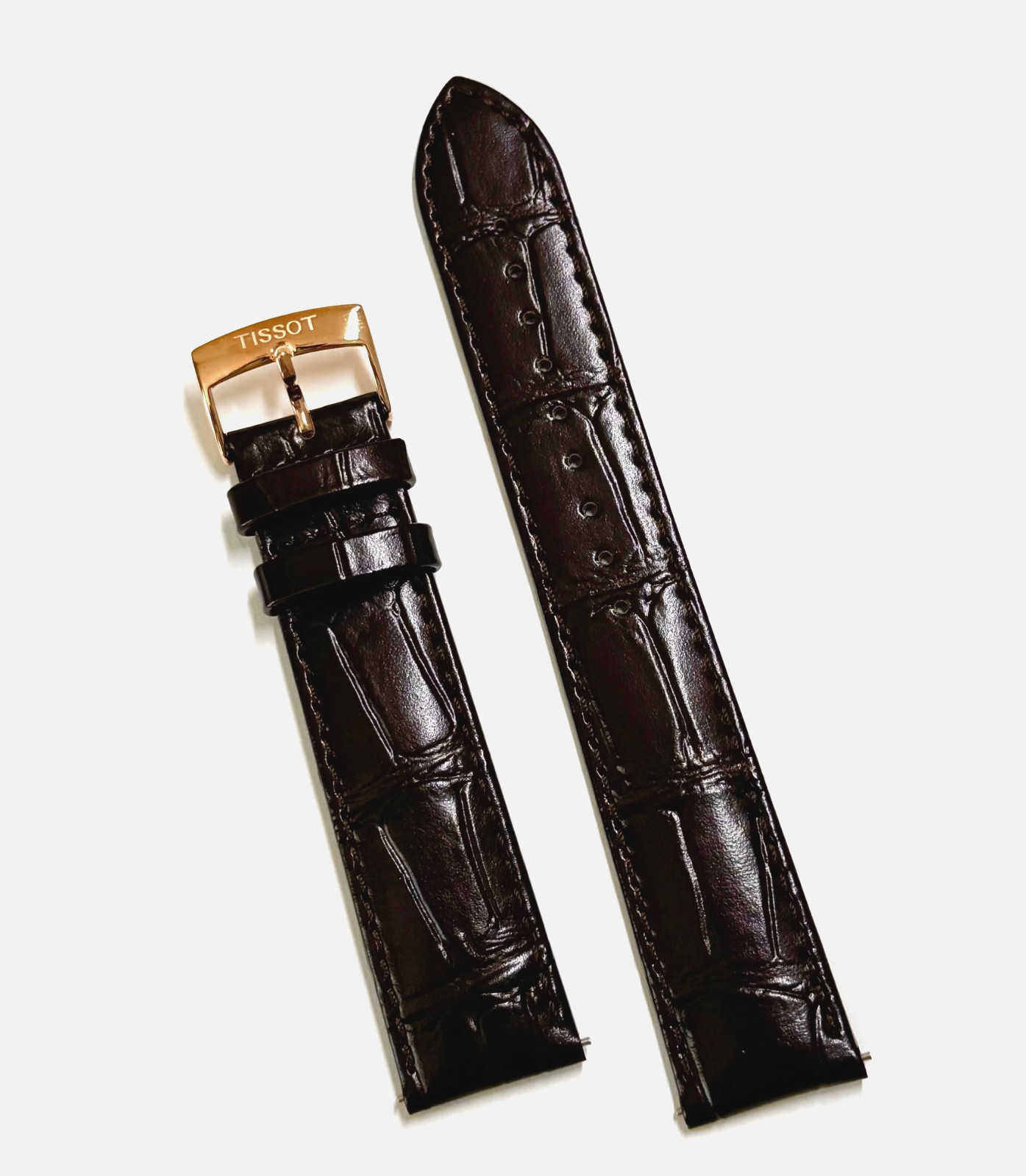 Original Tissot Carson 20mm Dark Brown Leather Watch Band Strap Rose-Gold Buckle