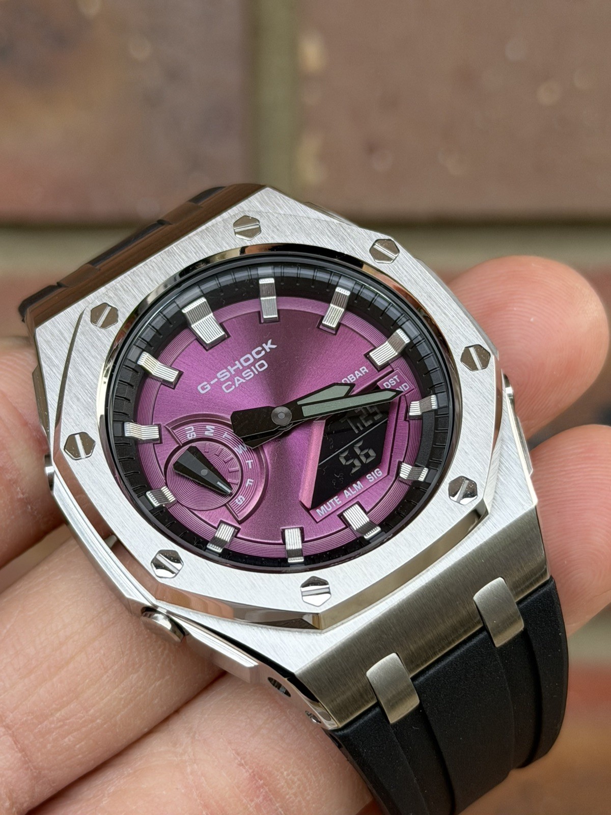 Casio G-Shock GA-2100 Custom Mod Premium SS Case With FKM Band, Offshore-Wine