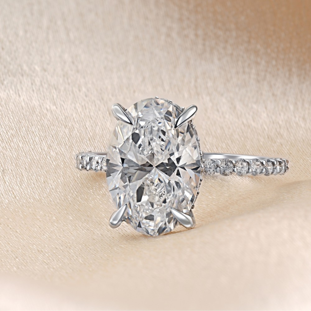 Certified 4.55Ct Oval Diamond Side Halo Engagement Ring 14k White Gold Lab Grown