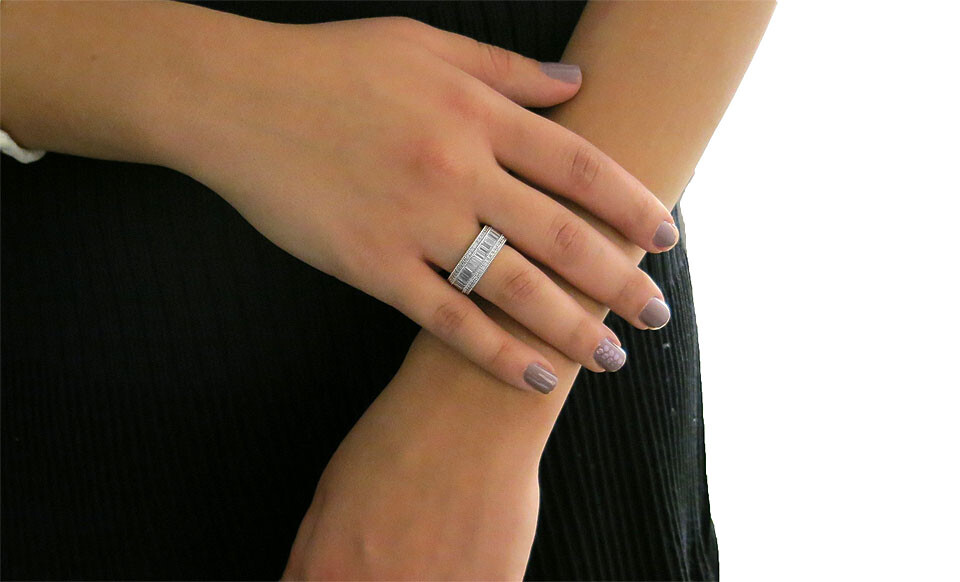 925 Sterling Silver Plated Eternity Band Ring Emerald Cut Cubic Zirconia Stones