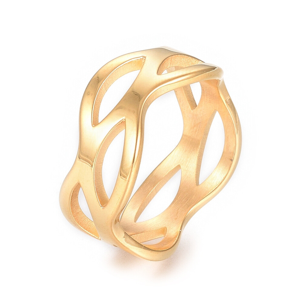 304 Stainless Steel Ring Wide Band Rings Hollow Gold Plated Size 5~8 Z685