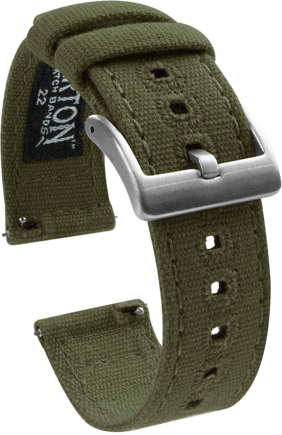 BARTON 22mm Army Green Canvas Quick Release Watch Band – Stylish and Comfortable