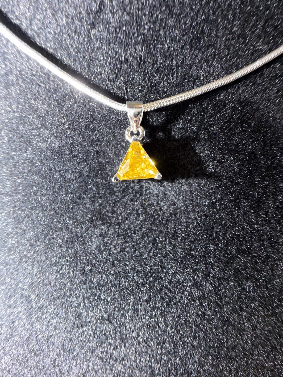 925 sterling silver Yellow Crystal Triangle Pendant Necklace Snake Chain Lobster