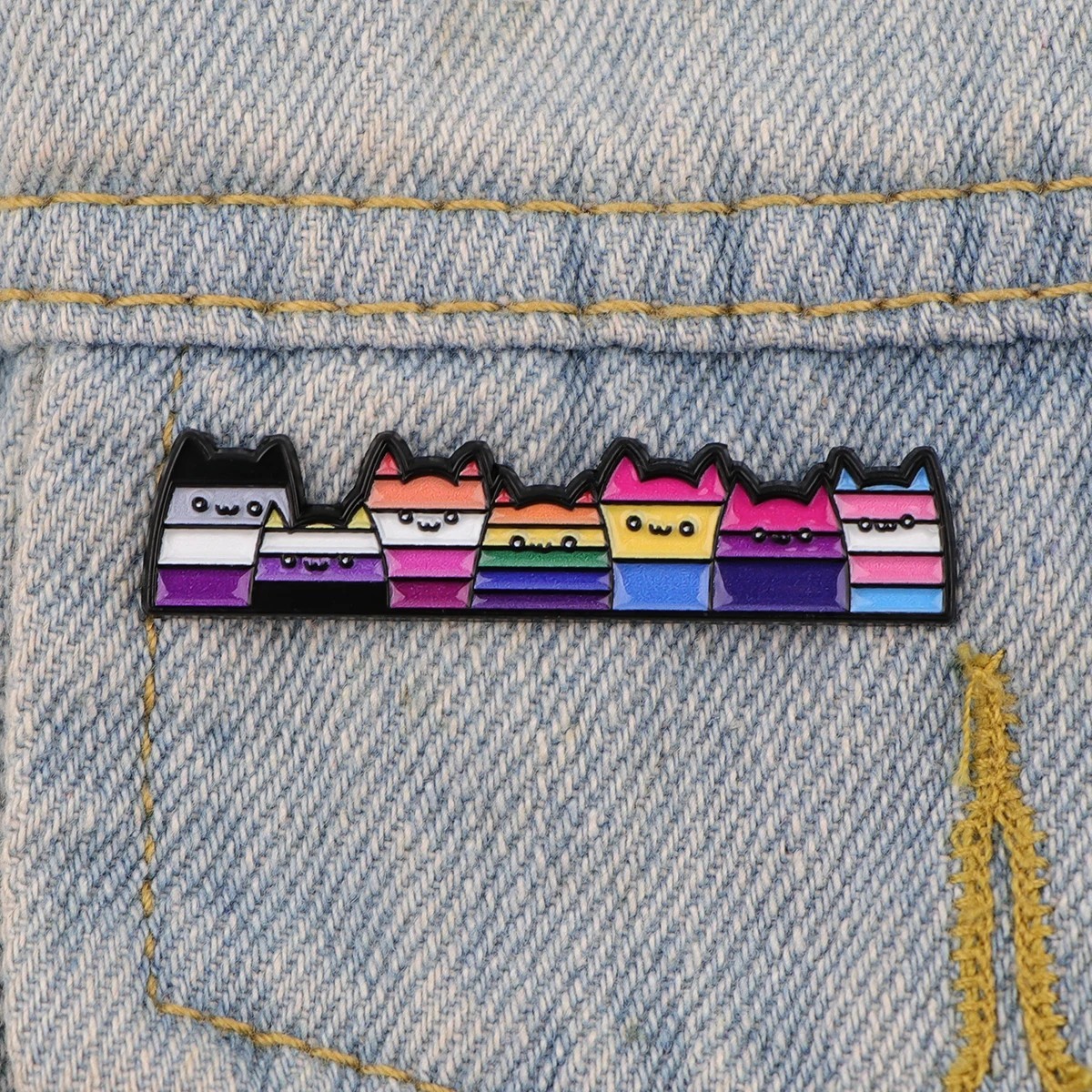 Queer Cats LGBT Pride Pin | Asexual Nonbinary Lesbian Pan Bi Trans Flag Pin