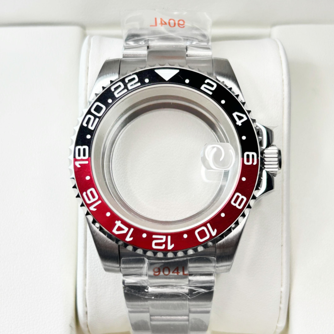 40mm Black Red Coke Bezel Sapphire Glass Brushed Watch Case fit NH35 NH36 Mod US