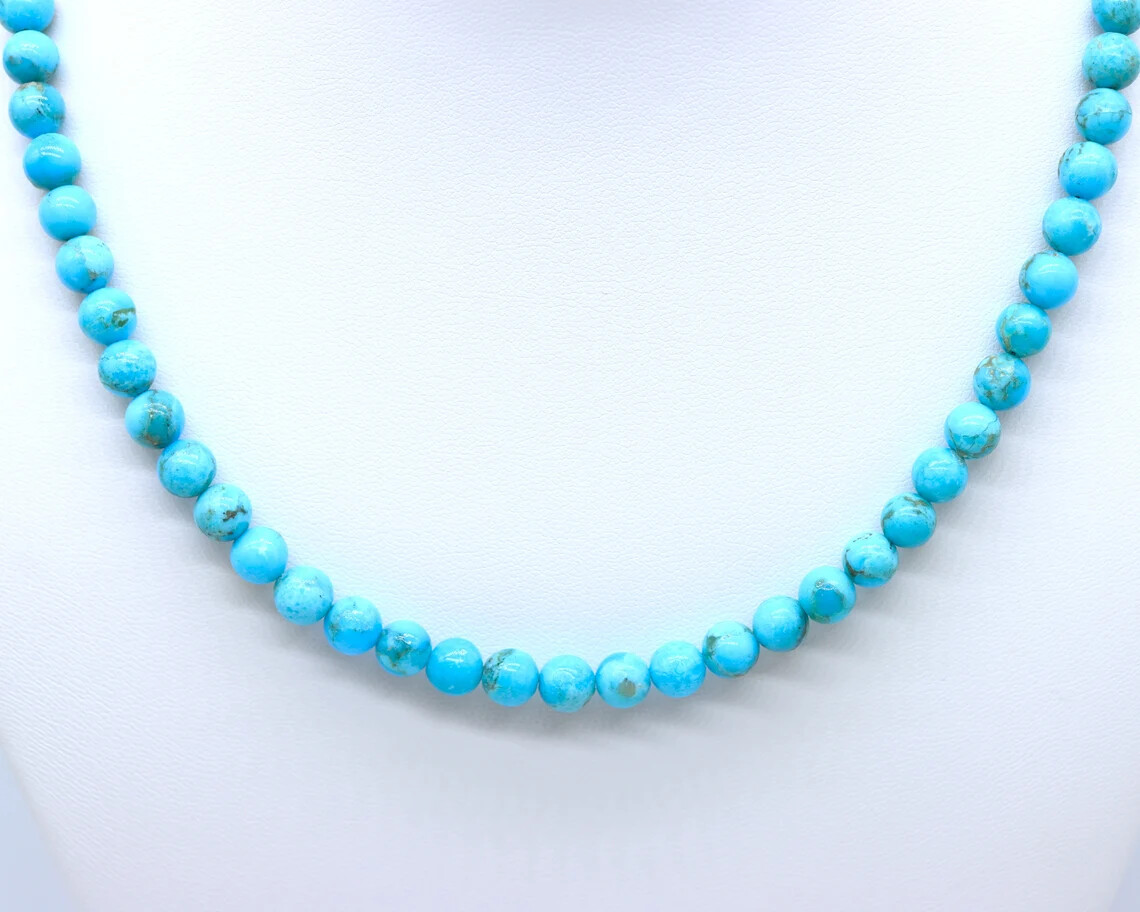 Soft Sky Blue Kingman Arizona Turquoise Necklace, 6mm Round Gemstone Choker