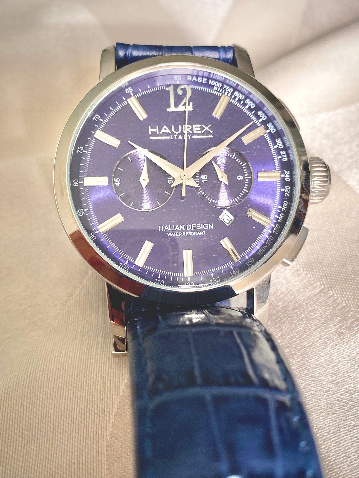 HAUREX ITALY Men’s Maestro Chronograph Watch 9A330UBS 42mm Blue Tachymeter