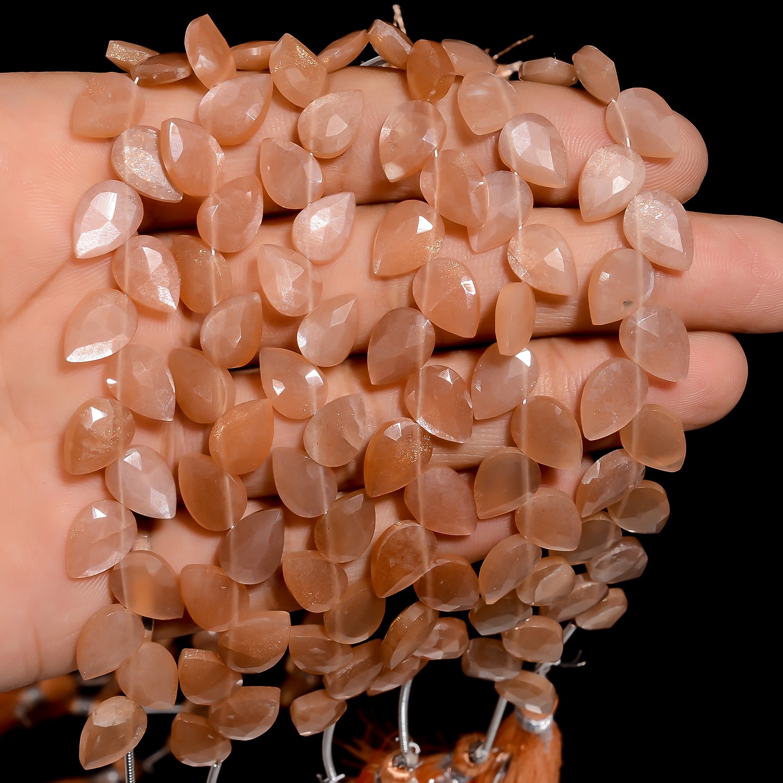 Natural Peach Moonstone Gemstone Pear Faceted Beads 10X7X4 mm Strand 15-18 Pcs