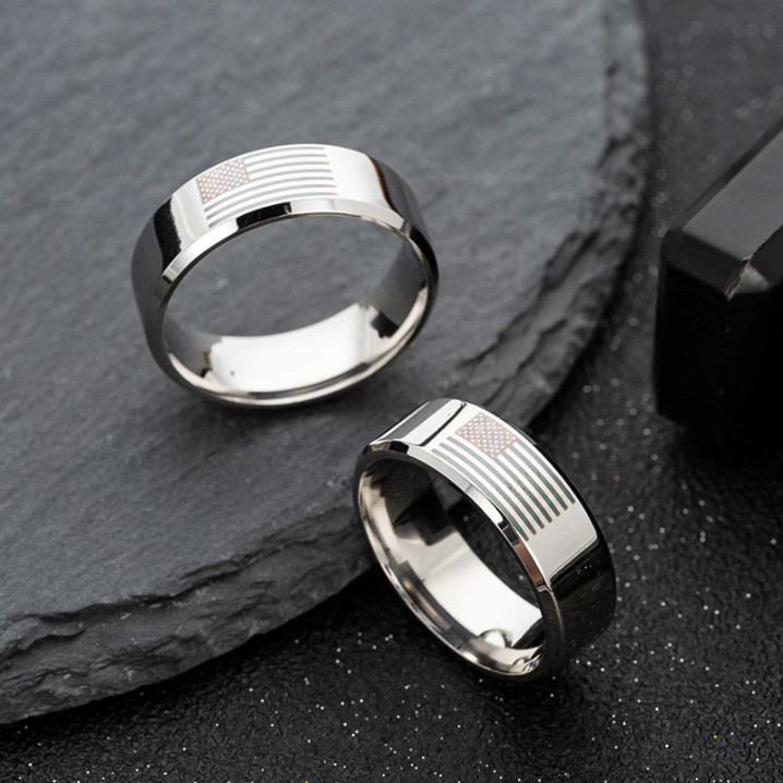 American Flag Ring – Stainless Steel Band – Size 6-13 America, USA – 8mm