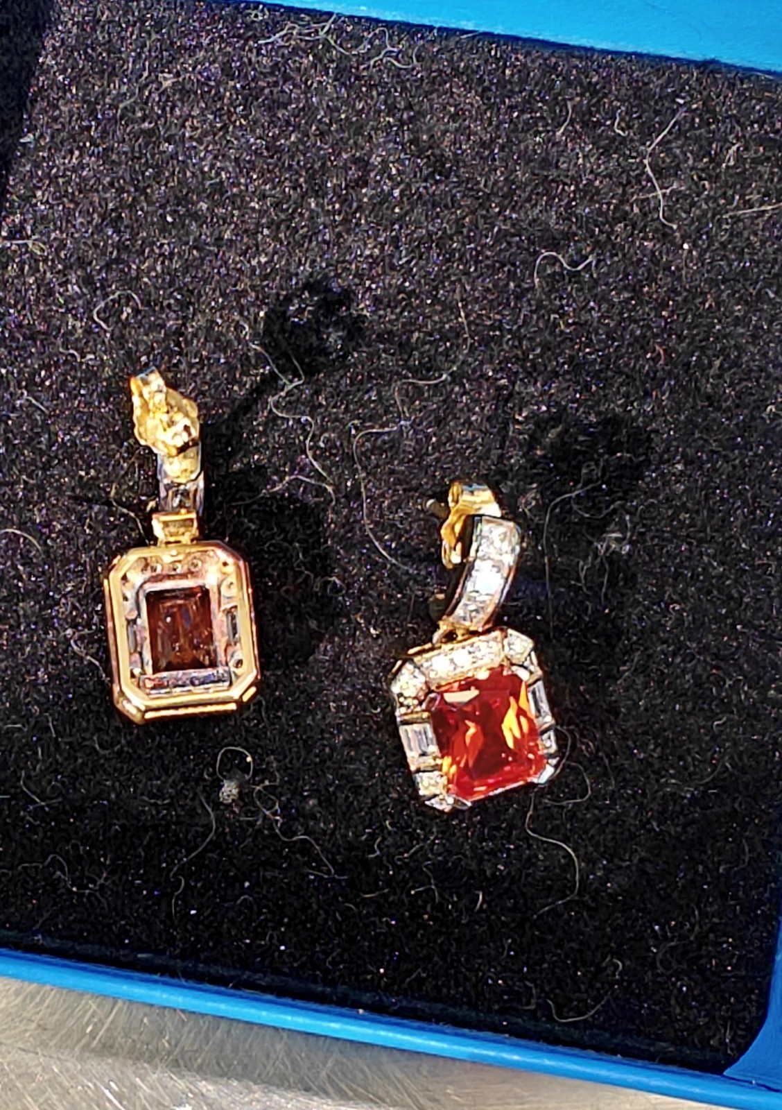 Victoria Wieck Padparadscha Sapphire Earrings rare & emerald-cut orange gemstone