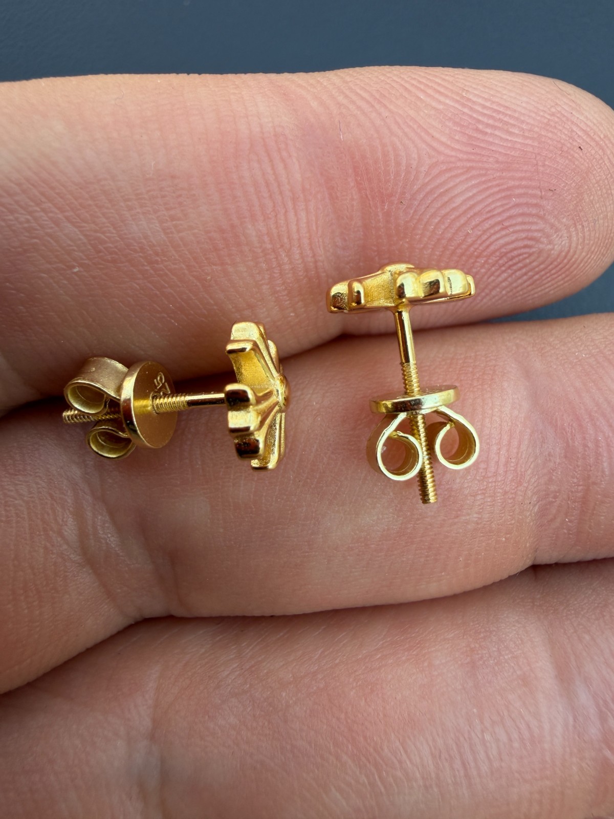 Real 14k Gold Over Solid 925 Silver Men Hearts Chrome Star Earrings Plain Studs