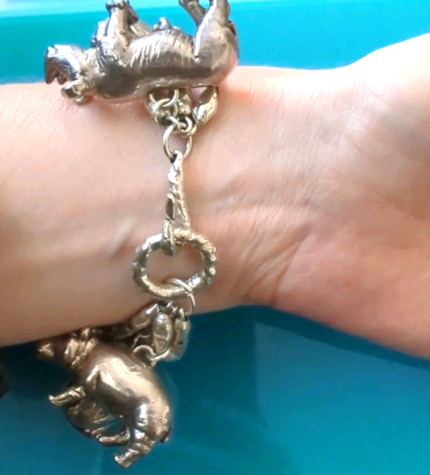 Sterling Silver 114 g 3D SAFARI ZOO Animal Bracelet Lion Gorilla Tiger Elephant*