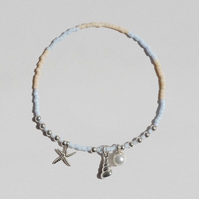 925 Sterling Silver Pastel Beaded Bracelet Starfish Shell Pearl Charm K-Jewelry