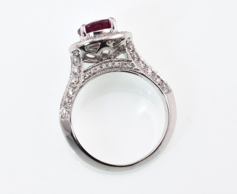 Ruby & Diamond Halo Ring in 18k Gold 2.40 Carats Size 5.5
