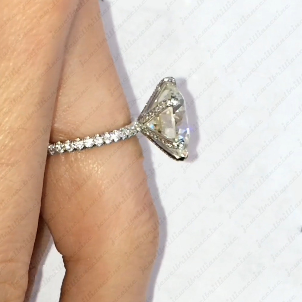 Big 12mm 6Ct Round Brilliant Moissanite Engagement Ring in 14K White Gold Plated